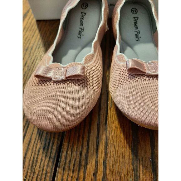 Girls Size 12 Dream Pairs Pink Ballet Flats Comfortable Slip-On Knit Shoes - Picture 7 of 10